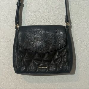 Vera Bradley Black Leather Quilted Sarah Crossbody EUC.